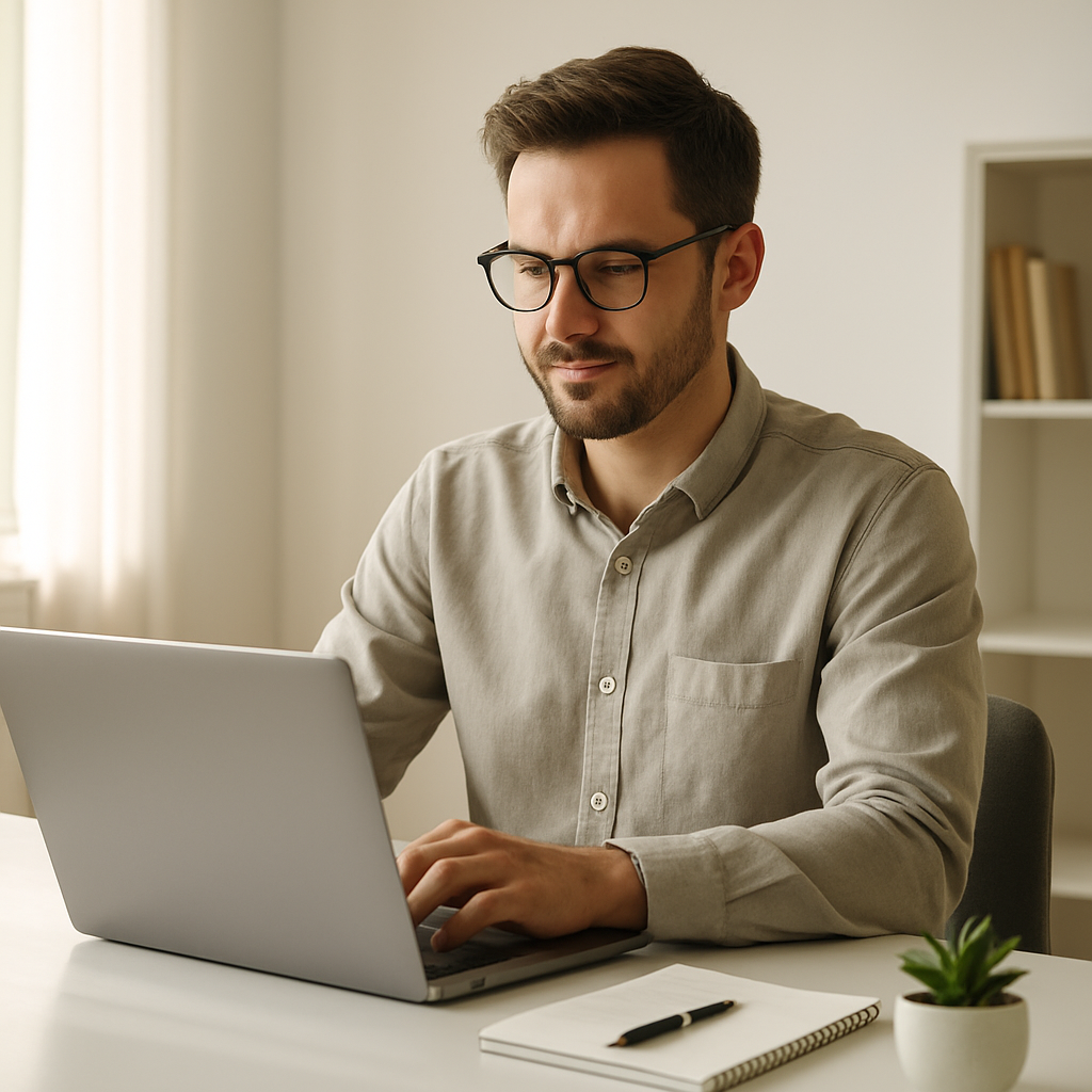 Self-employed professional working on a laptop representing freelancer health insurance